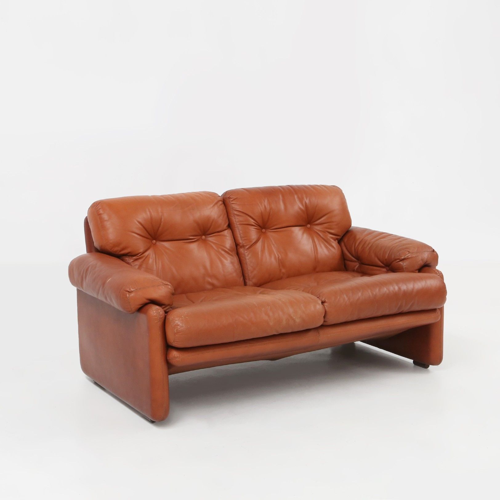 Brown leather 2-seater sofa Coronado by Tobia Scarpa for B&B Italia, Italy ca. 1960-img